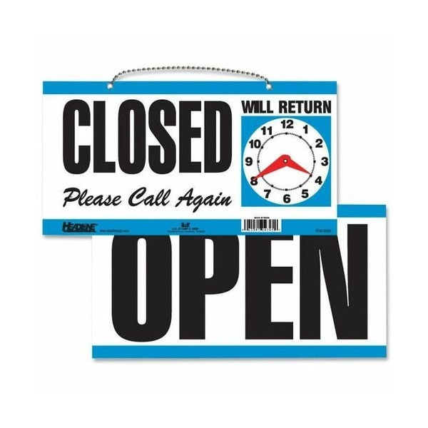 Headline Signs Sign, inOpen/Closedin, w/Clock Hands, 11-1/2inx6in, White/Blue HDS9395 - main